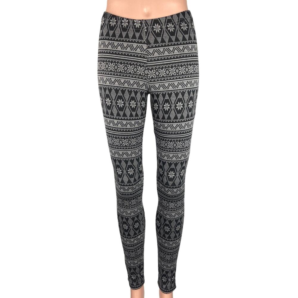 Cotton On Black Fair Isle Print Mid Rise Skinny Leg Stretch Casual Legging XS